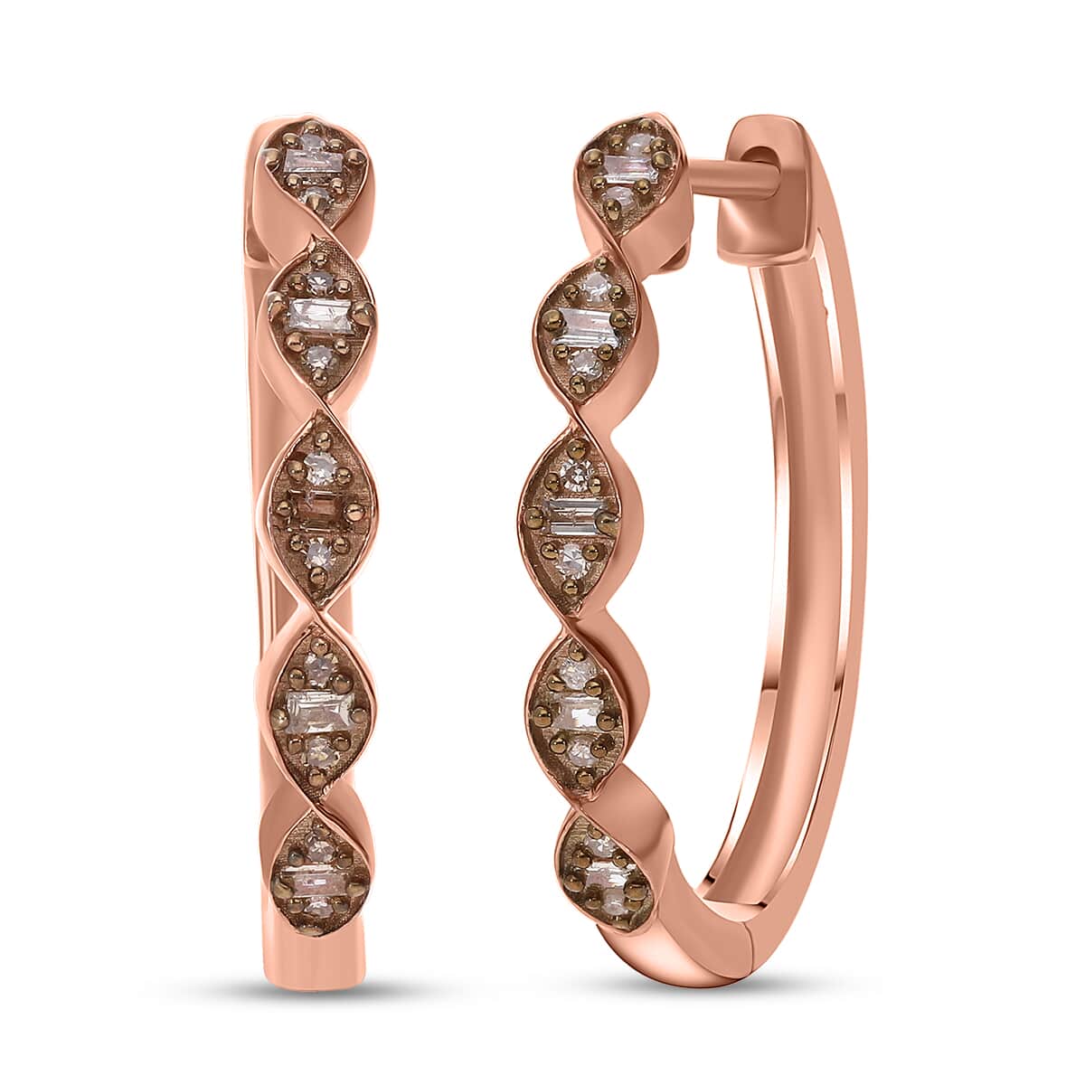 Natural Champagne Diamond Hoop Earrings in Vermeil Rose Gold Over Sterling Silver 0.20 ctw image number 0