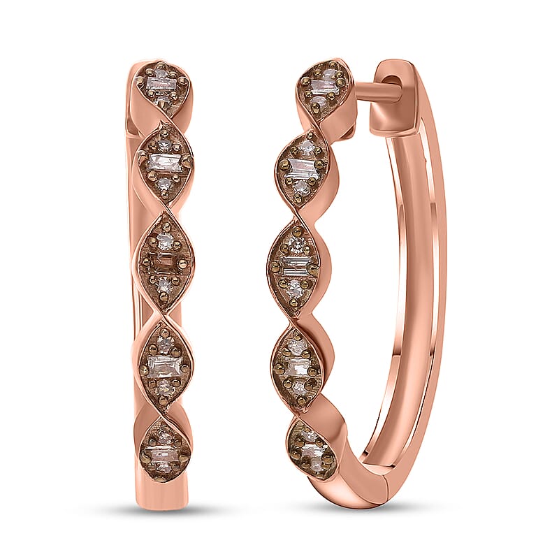 Natural Champagne Diamond Hoop Earrings in Vermeil Rose Gold Over Sterling Silver 0.20 ctw