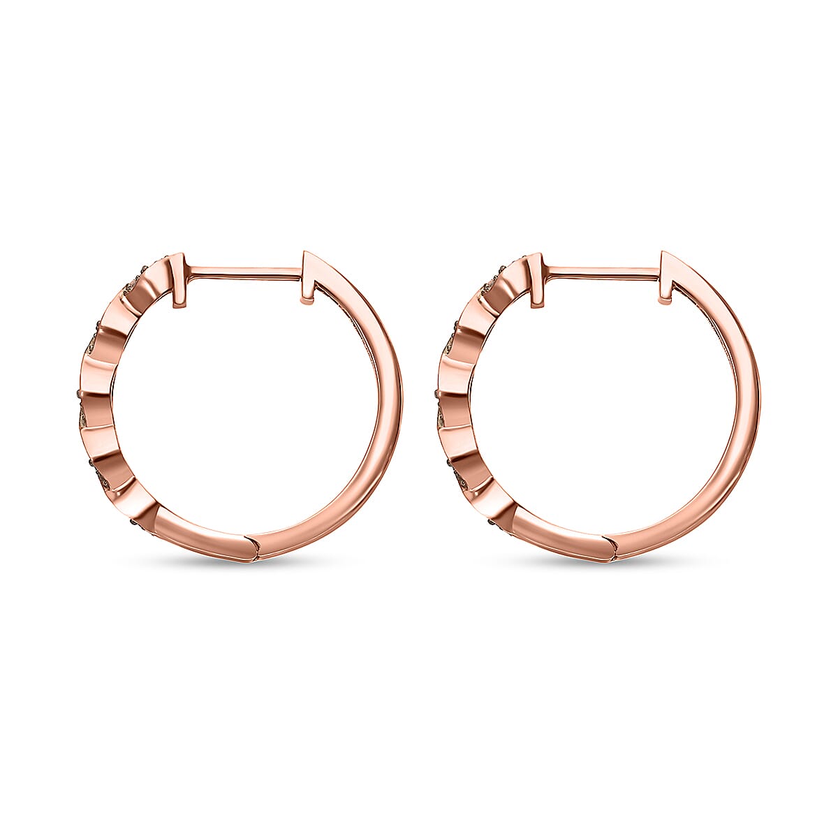 Natural Champagne Diamond Hoop Earrings in Vermeil Rose Gold Over Sterling Silver 0.20 ctw