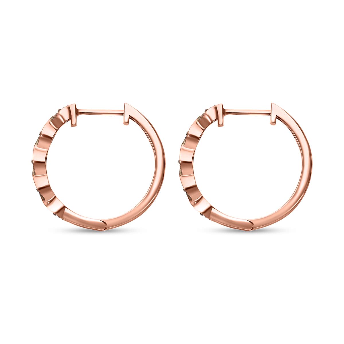 Natural Champagne Diamond Hoop Earrings in Vermeil Rose Gold Over Sterling Silver 0.20 ctw image number 2