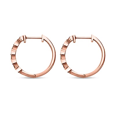 Natural Champagne Diamond Hoop Earrings in Vermeil Rose Gold Over Sterling Silver 0.20 ctw