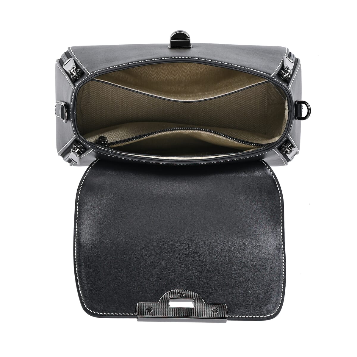 Grand Pelle Black with Solid Color Hand Engraving Flower Genuine Leather Crossbody with Handle Drop 1.6 image number 4
