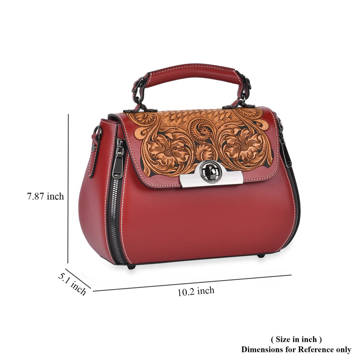 Grand Pelle Red with Solid Color Hand Engraving Flower Genuine Leather Crossbody with Handle Drop 1.6 image number 5