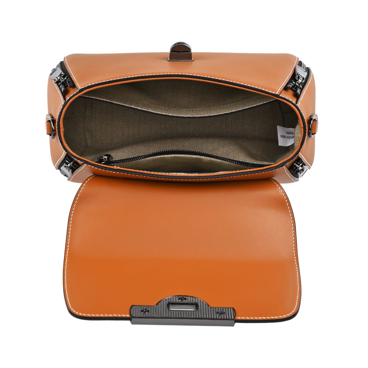 Grand Pelle Tan with Solid Color Hand Engraving Flower Genuine Leather Crossbody with Handle Drop 1.6 image number 4