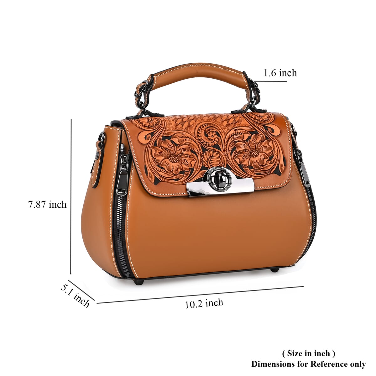Grand Pelle Tan with Solid Color Hand Engraving Flower Genuine Leather Crossbody with Handle Drop 1.6 image number 5