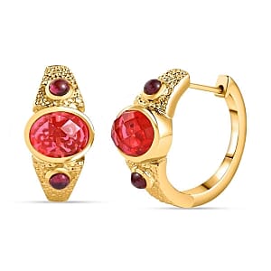 Padparadscha Triplet Quartz and Multi Gemstone Half Hoop 5.15 ctw Earrings in Vermeil YG Over Sterling Silver