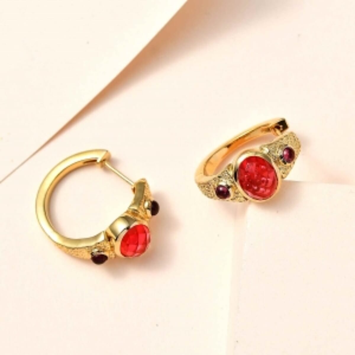 Padparadscha Triplet Quartz and Multi Gemstone Half Hoop 5.15 ctw Earrings in Vermeil YG Over Sterling Silver image number 1