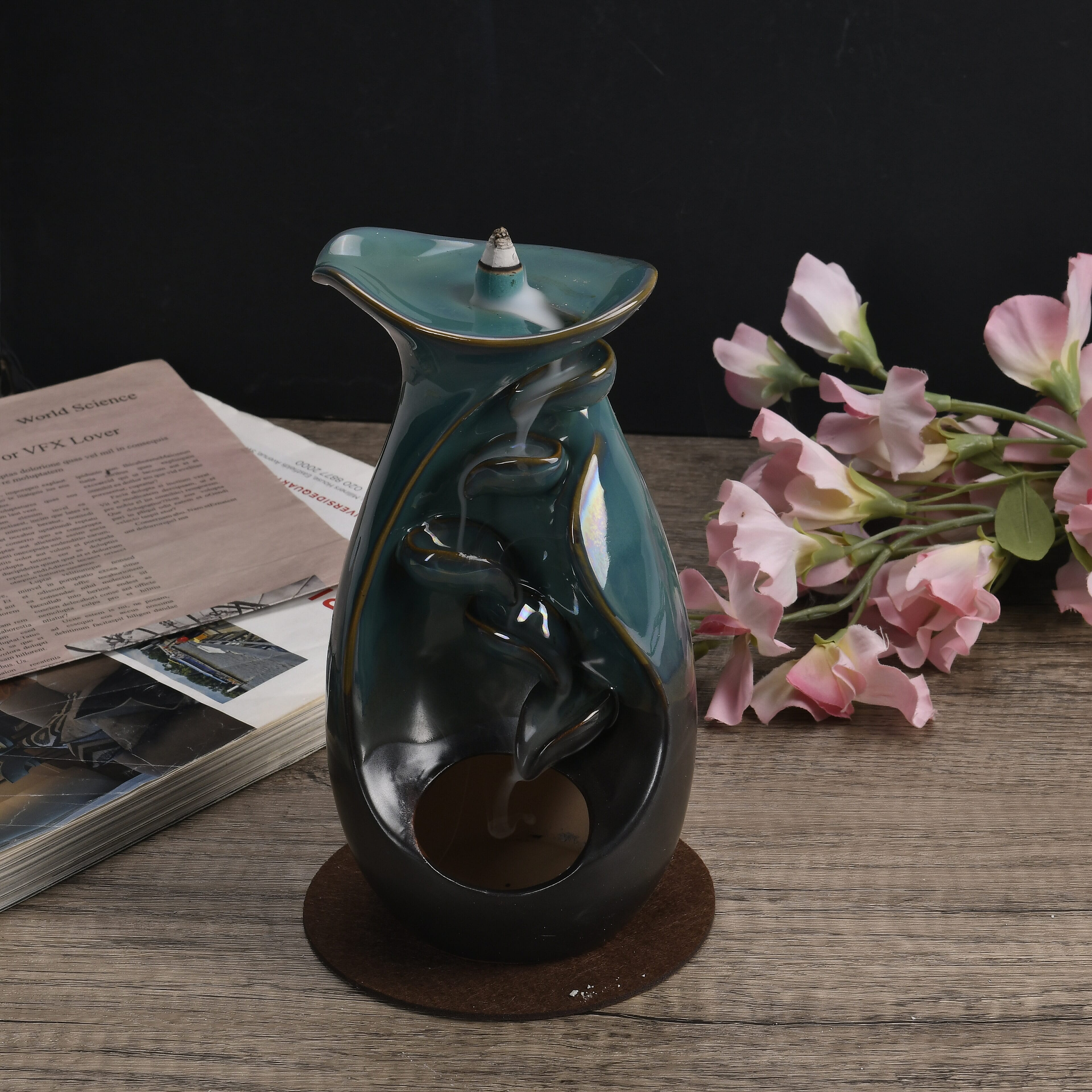 ONE KILN BLUE LUG incense stand Wooden tower incense burner smoke