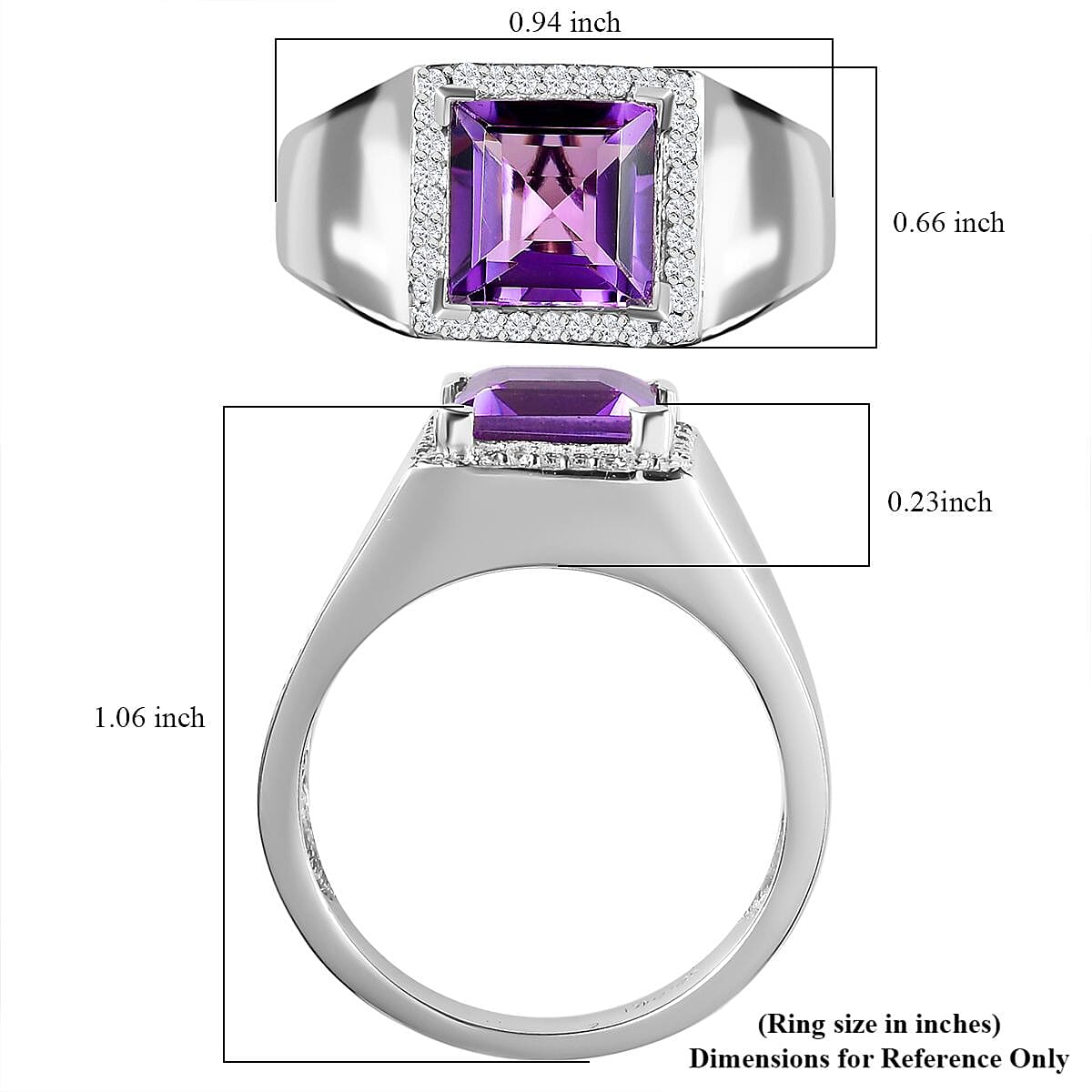 Premium Rose De France Amethyst and Moissanite Men's Ring in Platinum Over Sterling Silver (Size 10.0) 2.75 ctw