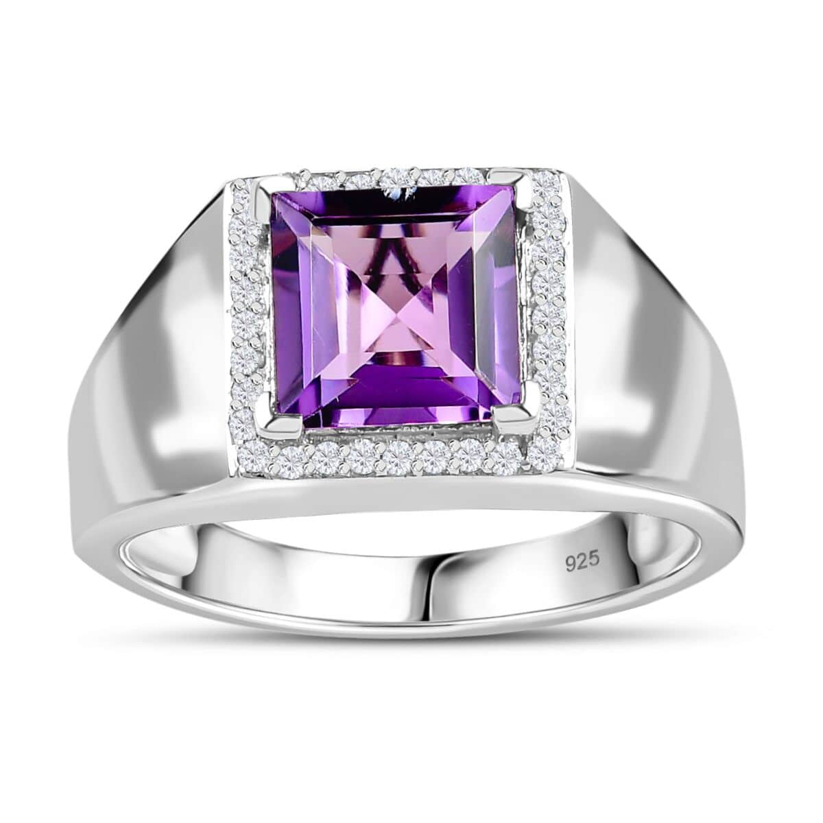 Premium Rose De France Amethyst and Moissanite Men's Ring in Platinum Over Sterling Silver (Size 9.0) 2.75 ctw image number 0