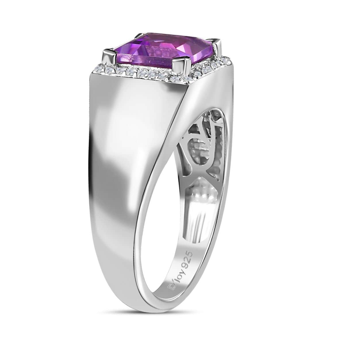 Premium Rose De France Amethyst and Moissanite Men's Ring in Platinum Over Sterling Silver (Size 9.0) 2.75 ctw image number 3