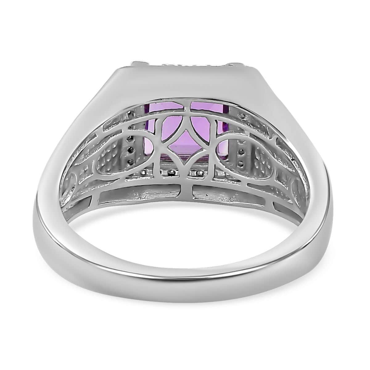 Premium Rose De France Amethyst and Moissanite Men's Ring in Platinum Over Sterling Silver (Size 9.0) 2.75 ctw image number 4