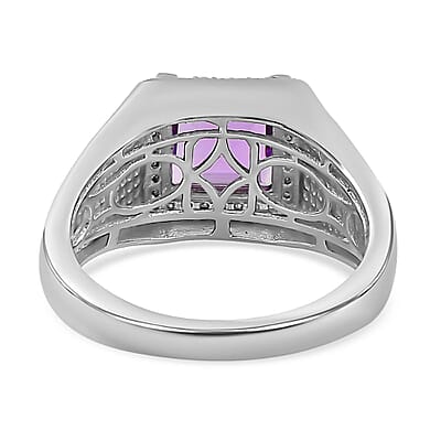 Premium Rose De France Amethyst and Moissanite Men's Ring in Platinum Over Sterling Silver (Size 9.0) 2.75 ctw