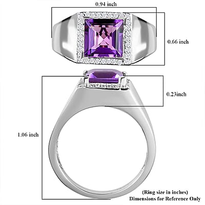 Premium Rose De France Amethyst and Moissanite Men's Ring in Platinum Over Sterling Silver (Size 9.0) 2.75 ctw