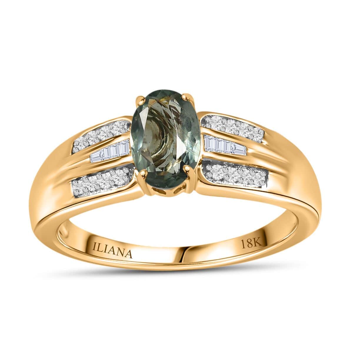 Iliana 18K Yellow Gold AAA Narsipatnam Alexandrite and G-H SI Diamond Ring (Size 7.0) 4.35 Grams 0.85 ctw image number 0