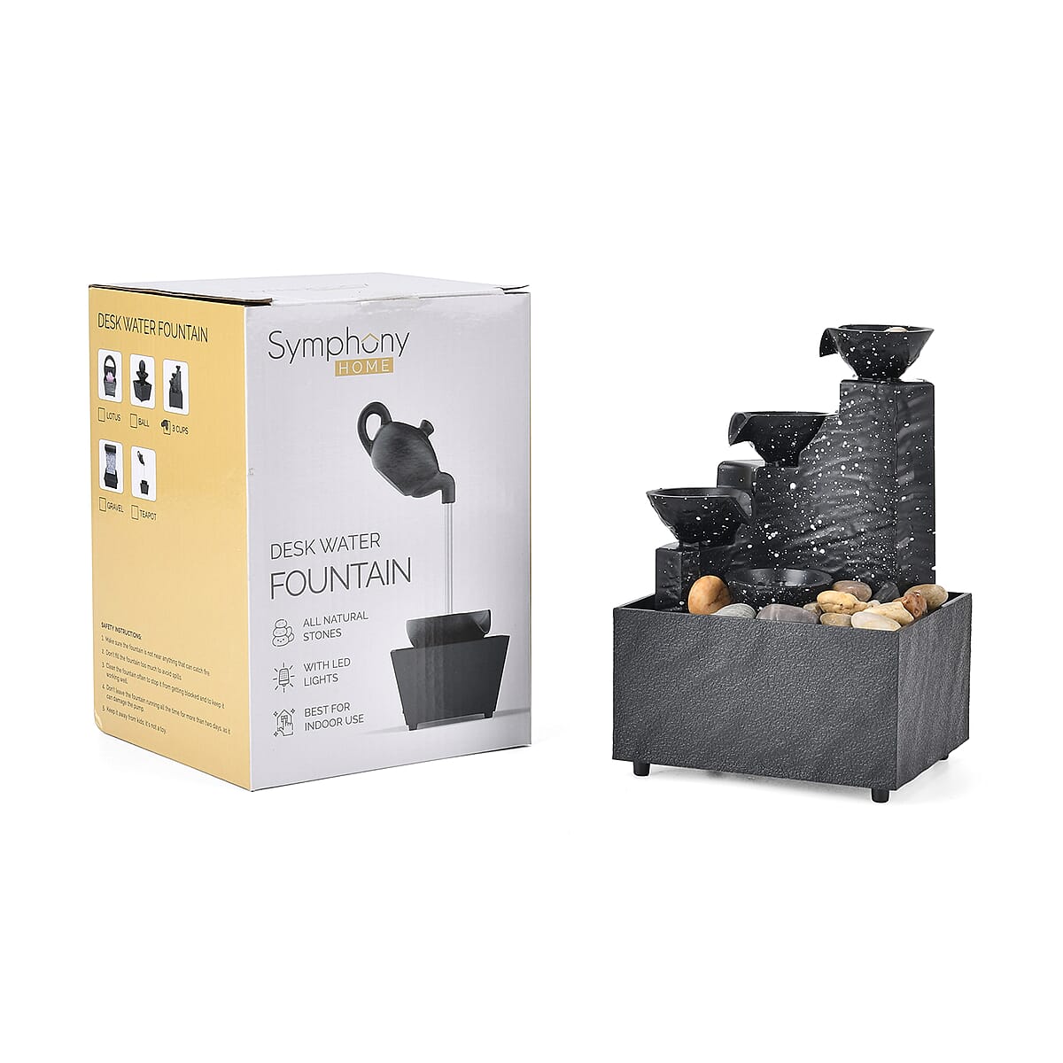Symphony Home Black 3 Cups Mini Water Fountain with LED Light image number 9