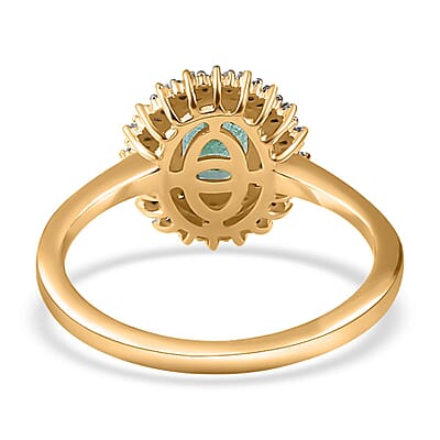 Kagem Zambian Emerald, Yellow and White Diamond Double Halo Ring in Vermeil Yellow Gold Over Sterling Silver (Size 10.0) 1.00 ctw