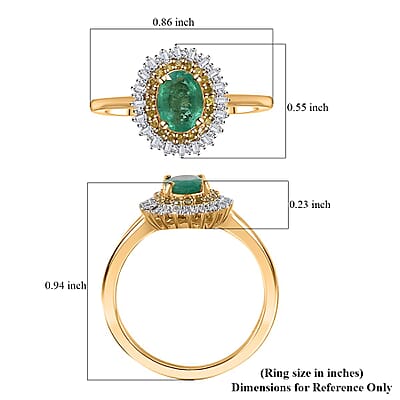 Kagem Zambian Emerald, Yellow and White Diamond Double Halo Ring in Vermeil Yellow Gold Over Sterling Silver (Size 10.0) 1.00 ctw