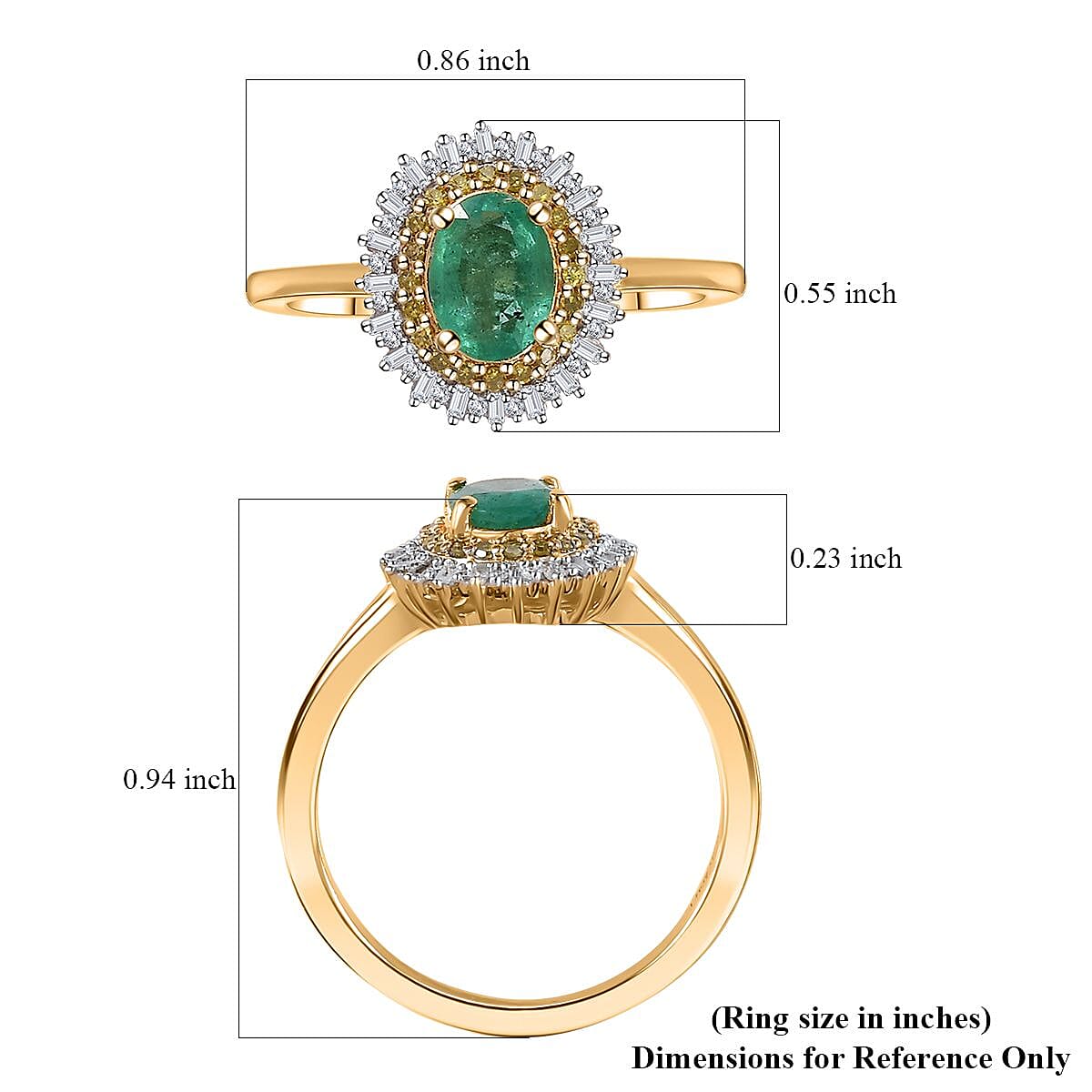 Kagem Zambian Emerald, Yellow and White Diamond Double Halo Ring in Vermeil Yellow Gold Over Sterling Silver (Size 6.0) 1.00 ctw image number 5