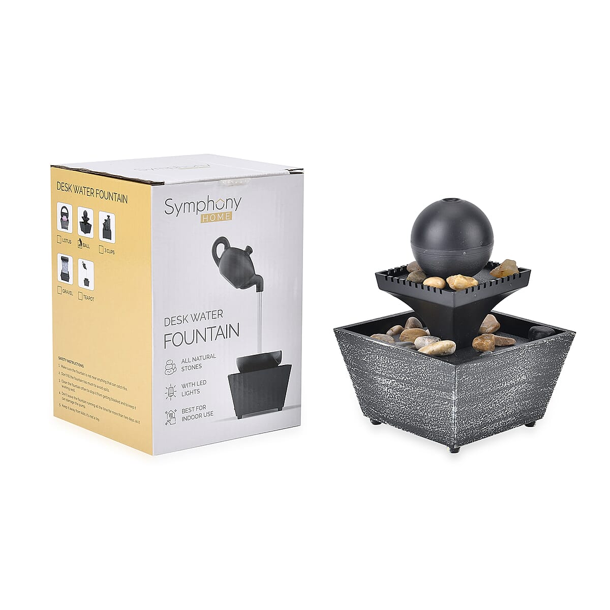 Symphony Home Black Ball Mini Water Fountain with LED Light image number 9