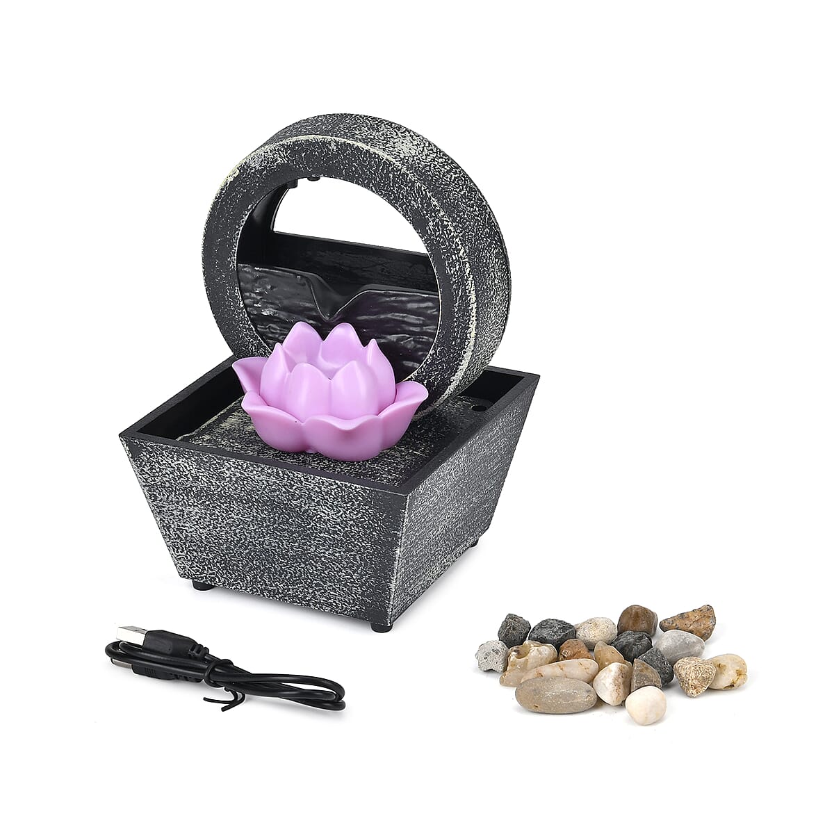 Symphony Home Black and Purple Lotus Mini Water Fountain with LED Light image number 2