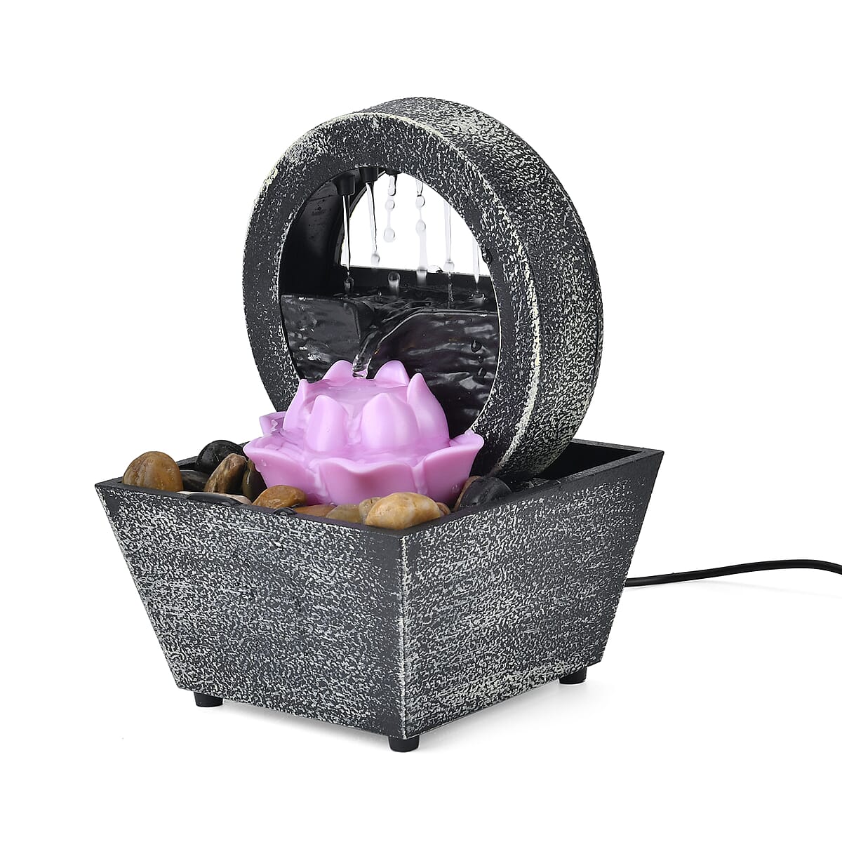 Symphony Home Black and Purple Lotus Mini Water Fountain with LED Light image number 4