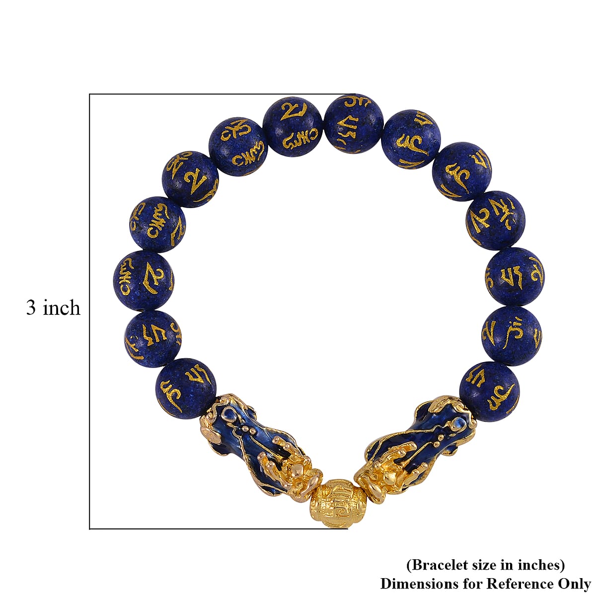 Feng Shui Lapis Lazuli Beaded Pixiu Stretch Bracelet in Goldtone 81.00 ctw image number 3