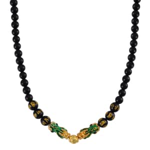 Feng Shui Black Obsidian Beaded Pixiu Necklace 18-20 Inches in Goldtone 190.00 ctw