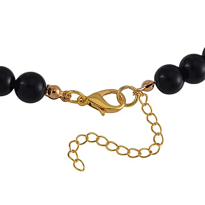 Feng Shui Black Obsidian Beaded Pixiu Necklace 18-20 Inches in Goldtone 190.00 ctw