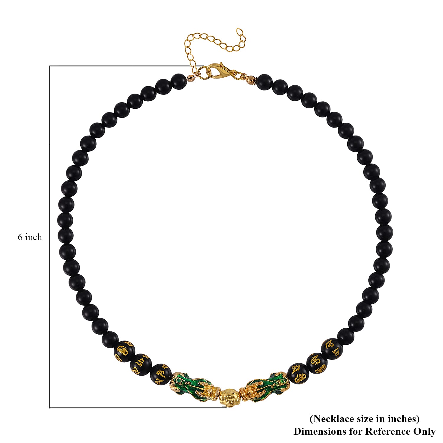 Feng Shui Black Obsidian Beaded Pixiu Necklace 18-20 Inches in Goldtone 190.00 ctw