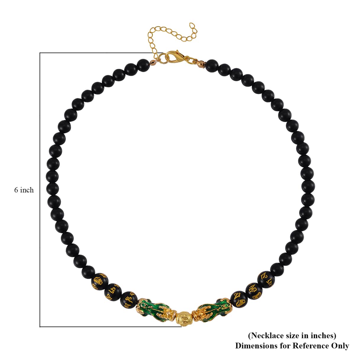 Feng Shui Black Obsidian Beaded Pixiu Necklace (18-20 Inches) in Goldtone 190.00 ctw image number 4