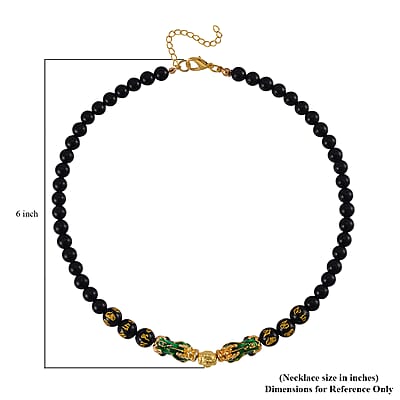 Feng Shui Black Obsidian Beaded Pixiu Necklace 18-20 Inches in Goldtone 190.00 ctw