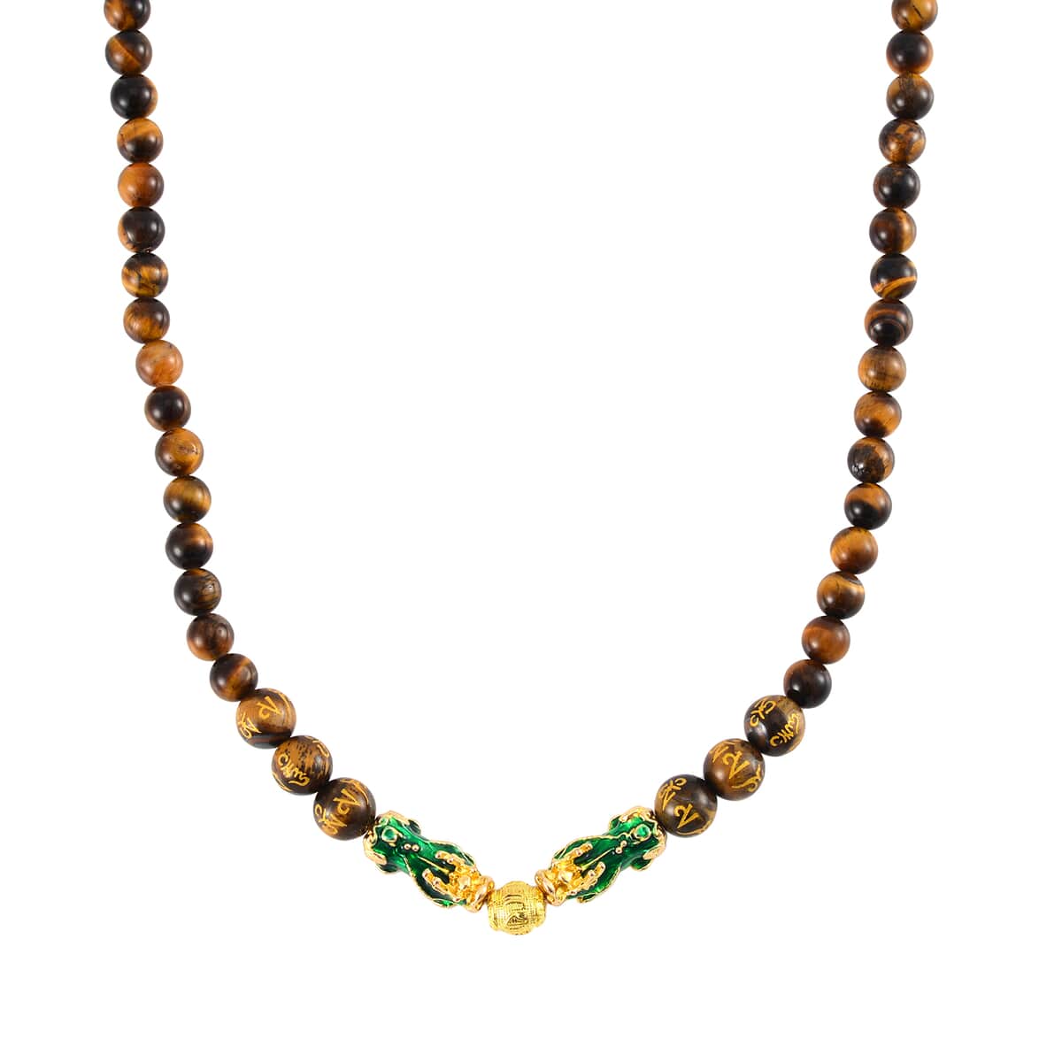 Feng Shui Tiger's Eye Beaded Pixiu Necklace 18-20 Inches in Goldtone 190.00 ctw image number 0