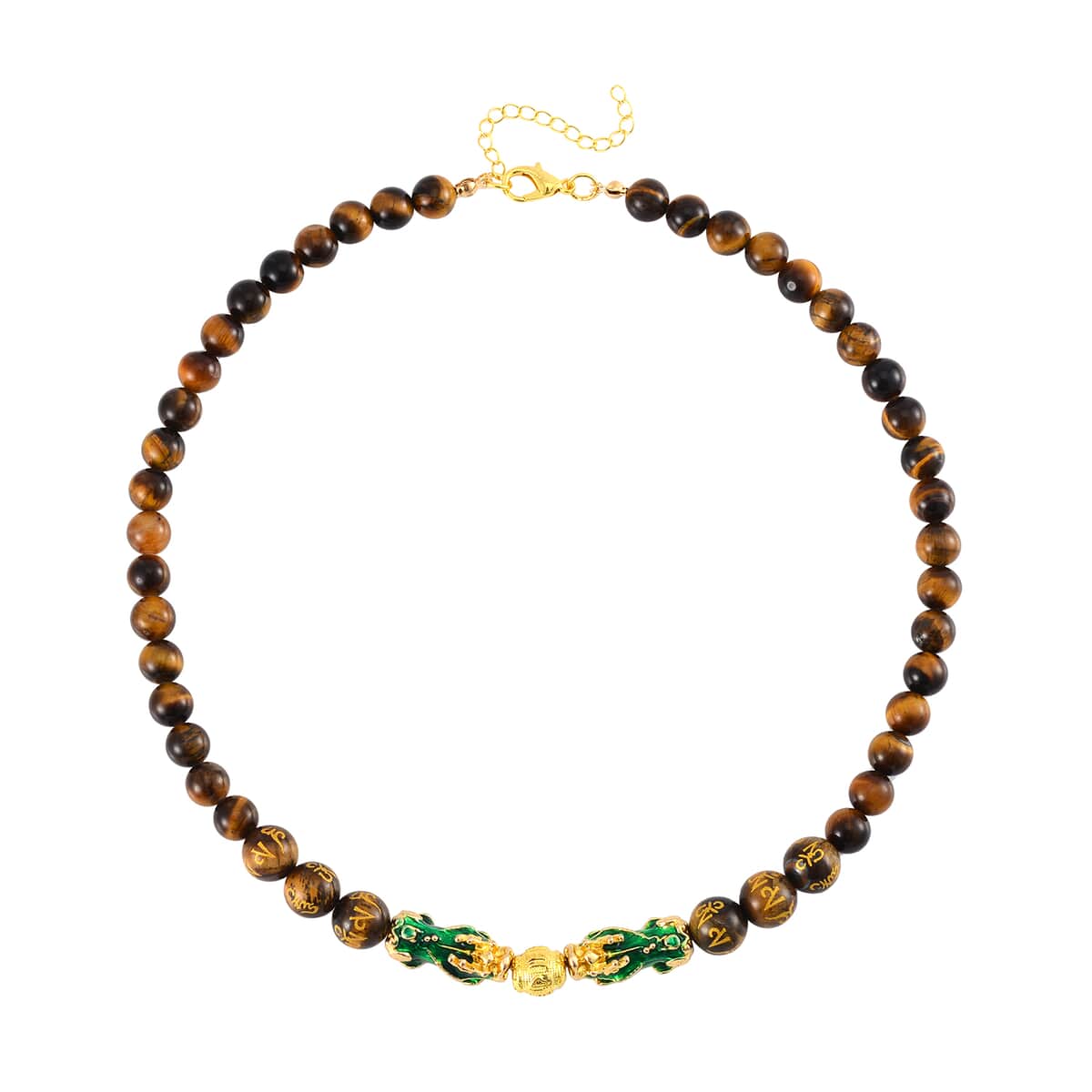 Feng Shui Tiger's Eye Beaded Pixiu Necklace 18-20 Inches in Goldtone 190.00 ctw image number 2