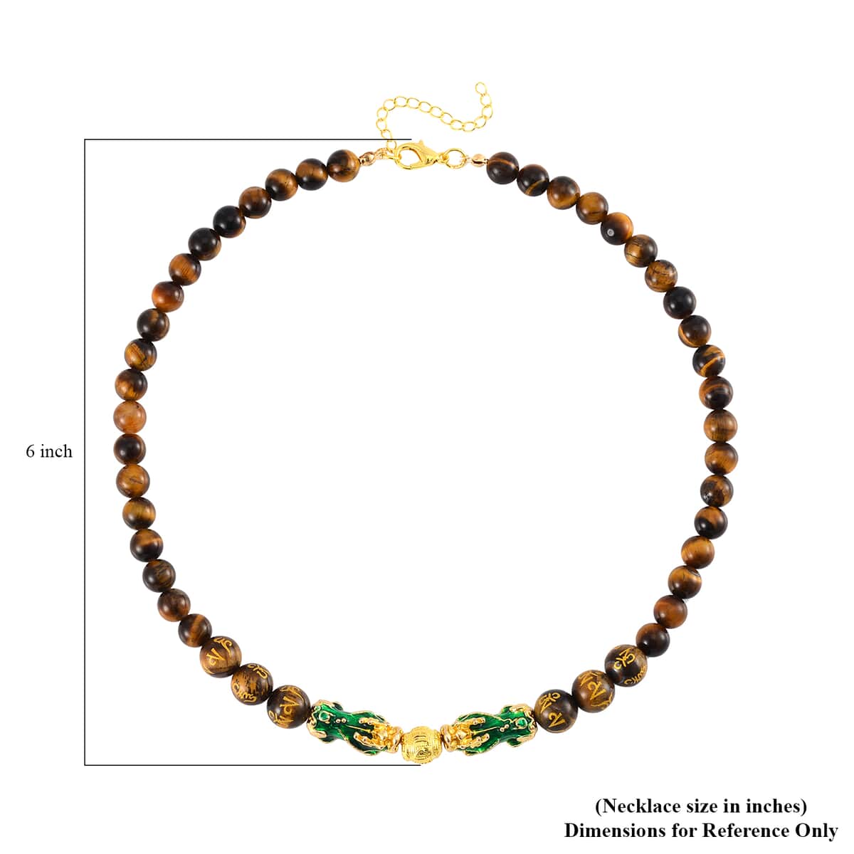 Feng Shui Tiger's Eye Beaded Pixiu Necklace 18-20 Inches in Goldtone 190.00 ctw image number 4