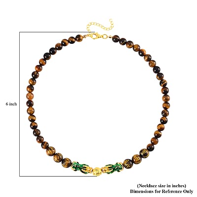 Feng Shui Tiger's Eye Beaded Pixiu Necklace 18-20 Inches in Goldtone 190.00 ctw