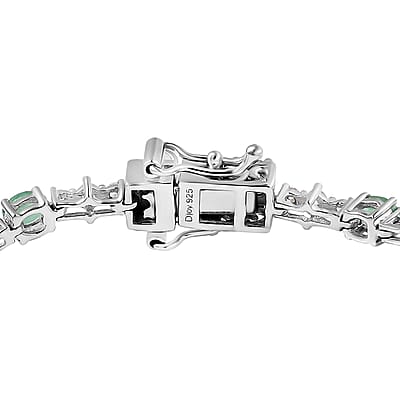 Kagem Zambian Emerald and White Zircon Bracelet in Platinum Over Sterling Silver (6.50 In) 4.00 ctw