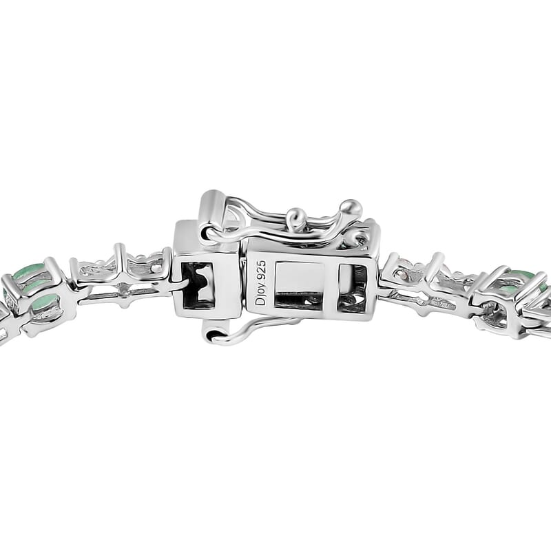 Kagem Zambian Emerald and White Zircon Bracelet in Platinum Over Sterling Silver (6.50 In) 4.00 ctw