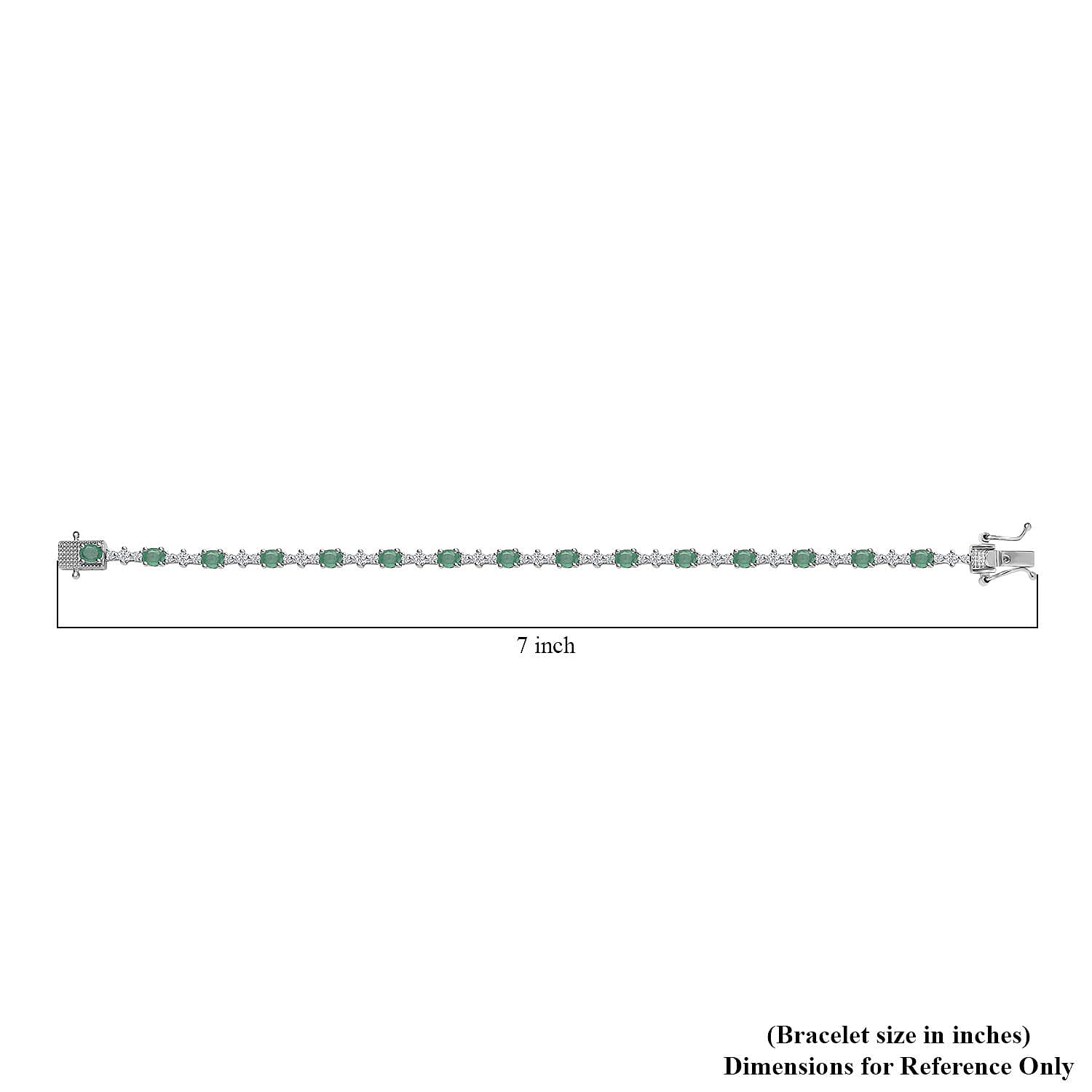 Kagem Zambian Emerald and White Zircon Bracelet in Platinum Over Sterling Silver (6.50 In) 4.00 ctw