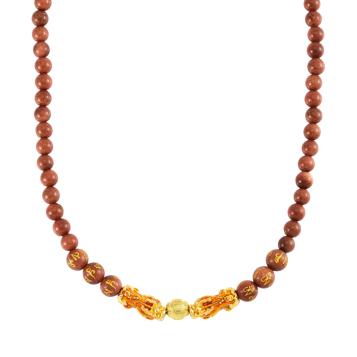 Feng Shui Gold Sandstone Beaded Pixiu Necklace 18-20 Inches in Goldtone 190.00 ctw image number 0