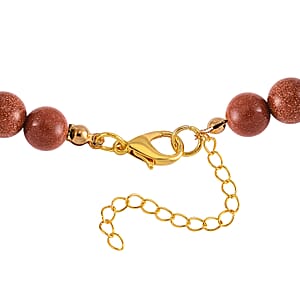 Feng Shui Gold Sandstone Beaded Pixiu Necklace 18-20 Inches in Goldtone 190.00 ctw