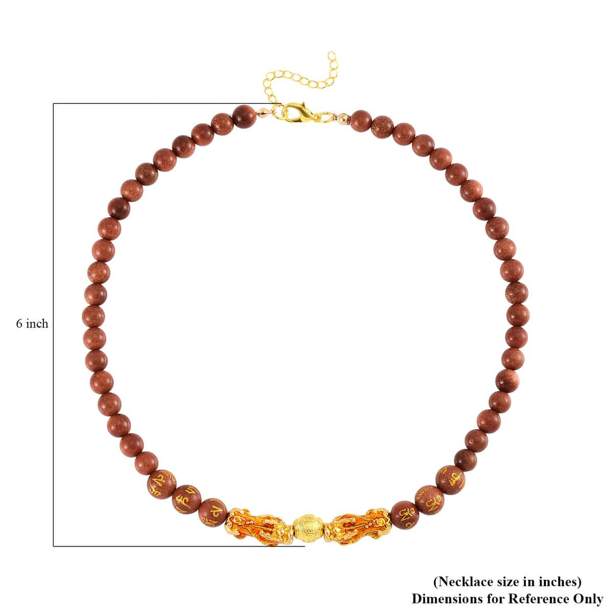 Feng Shui Gold Sandstone Beaded Pixiu Necklace 18-20 Inches in Goldtone 190.00 ctw image number 4