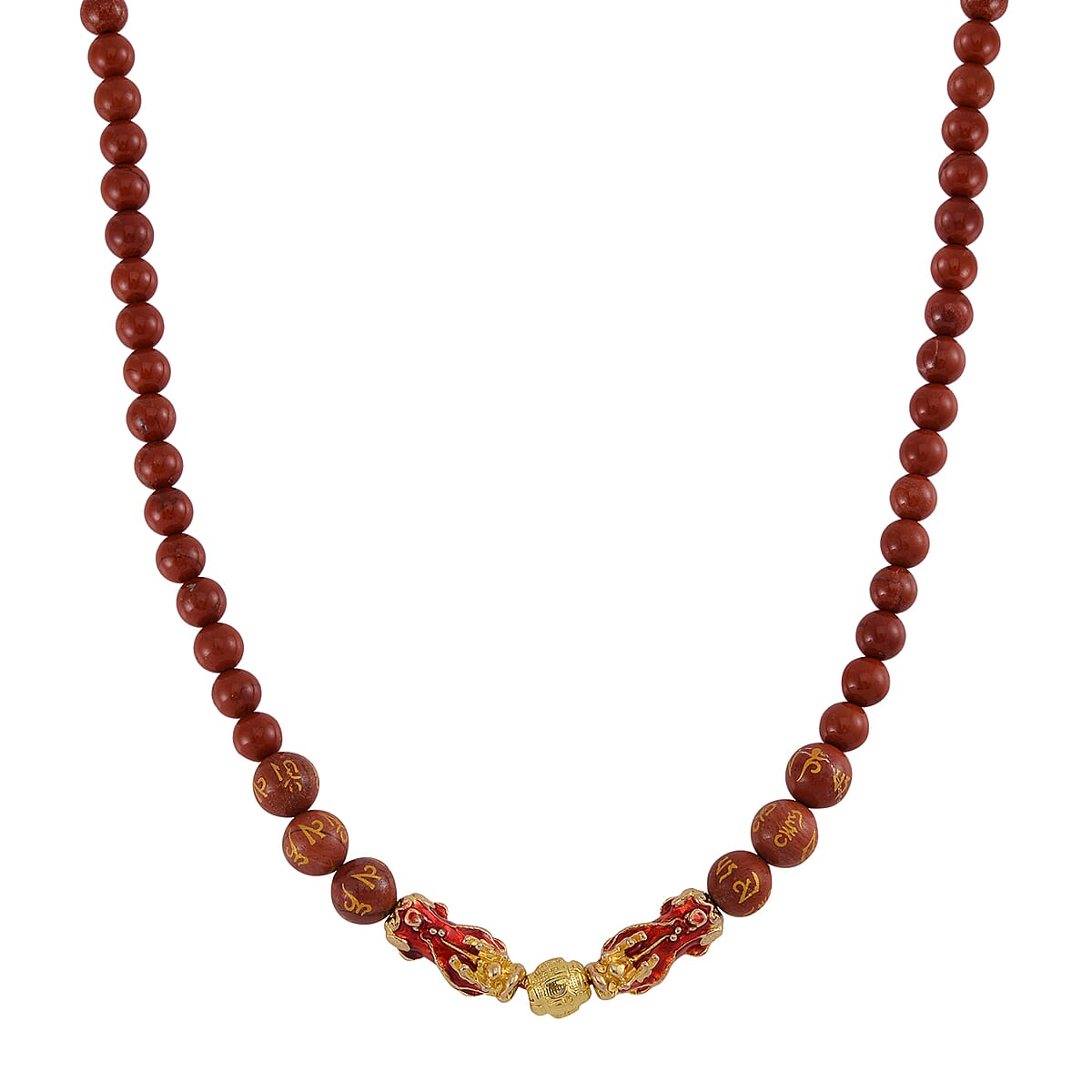 Feng Shui Red Jasper Beaded Pixiu Necklace 18-20 Inches in Goldtone 190.00 ctw image number 0