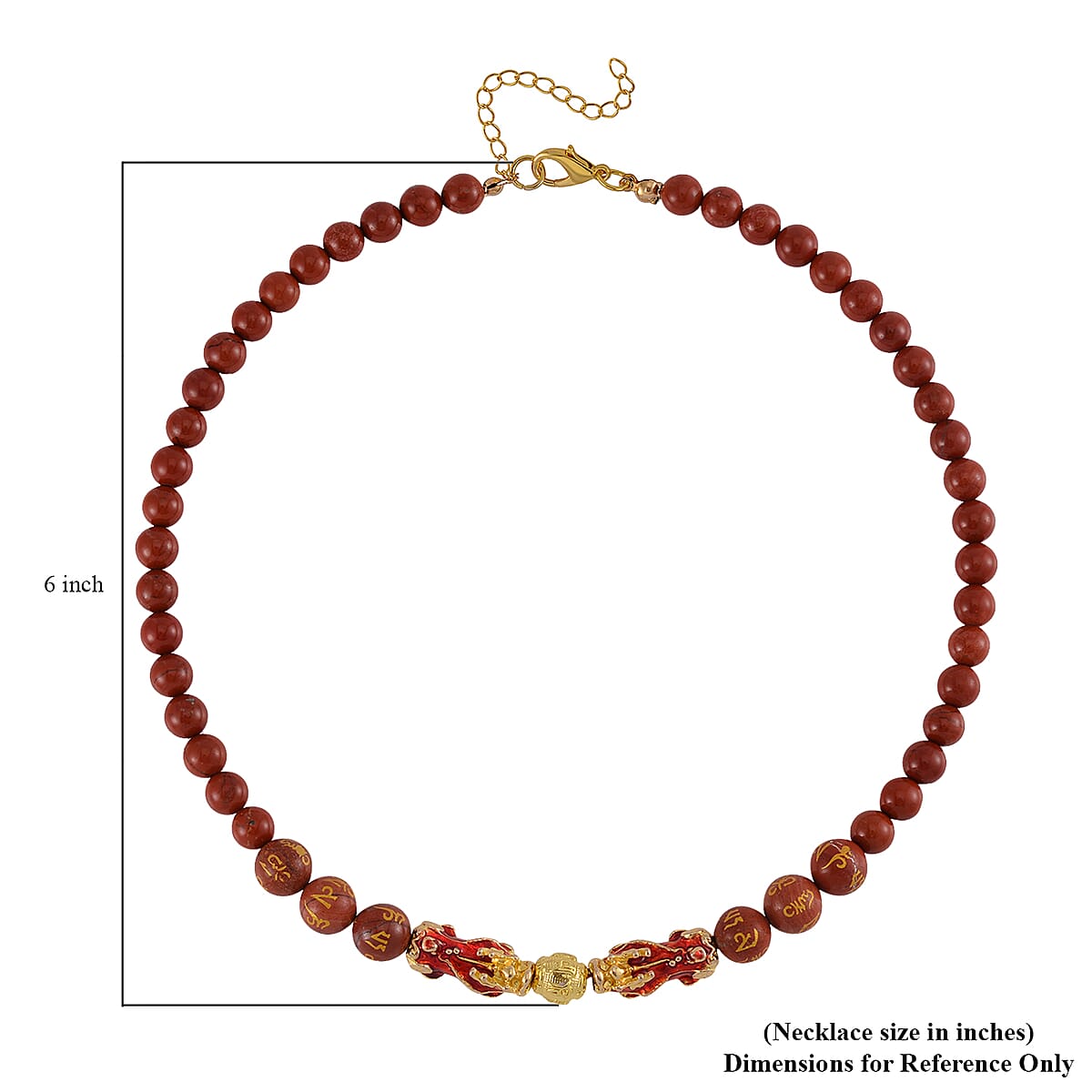 Feng Shui Red Jasper Beaded Pixiu Necklace 18-20 Inches in Goldtone 190.00 ctw image number 4