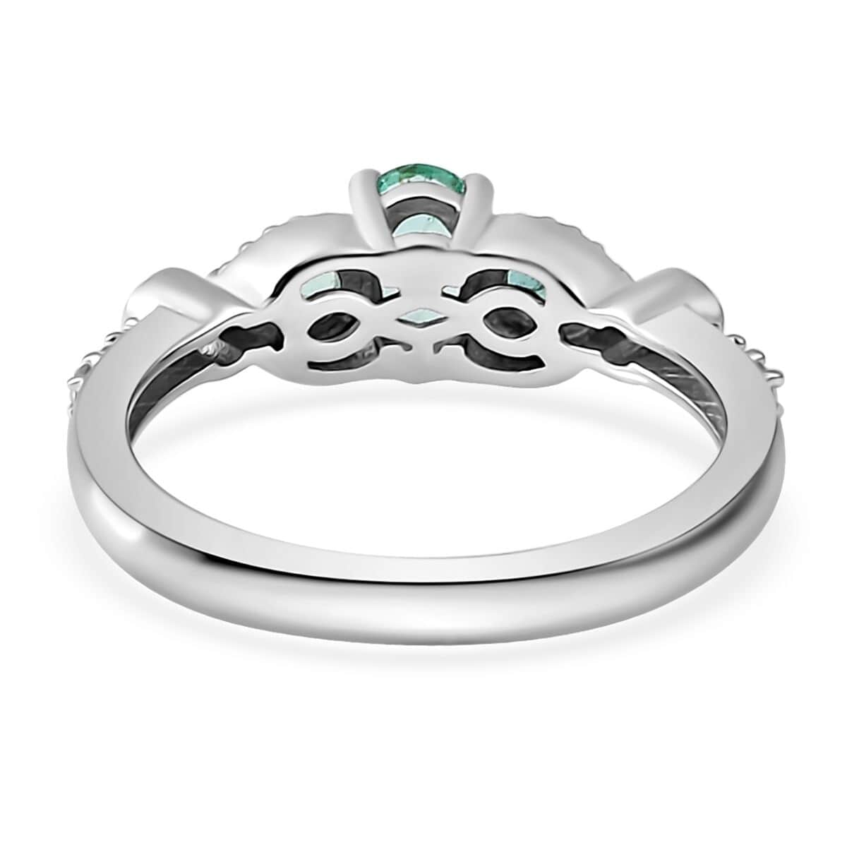 Kagem Zambian Emerald and White Zircon Ring in Platinum Over Sterling Silver (Size 10.0) 0.85 ctw image number 4