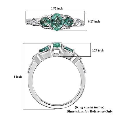 Kagem Zambian Emerald and White Zircon Ring in Platinum Over Sterling Silver (Size 10.0) 0.85 ctw