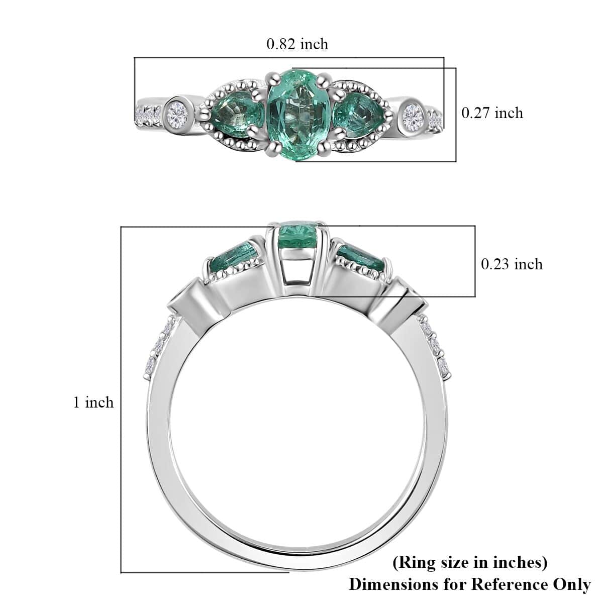 Kagem Zambian Emerald and White Zircon Ring in Platinum Over Sterling Silver (Size 10.0) 0.85 ctw image number 5
