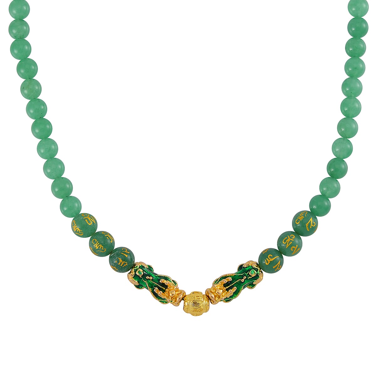 Feng Shui Green Aventurine Beaded Pixiu Necklace 18-20 Inches in Goldtone 190.00 ctw image number 0