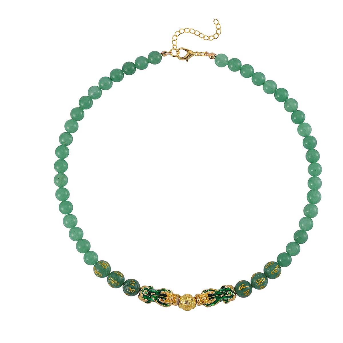 Feng Shui Green Aventurine Beaded Pixiu Necklace 18-20 Inches in Goldtone 190.00 ctw image number 2
