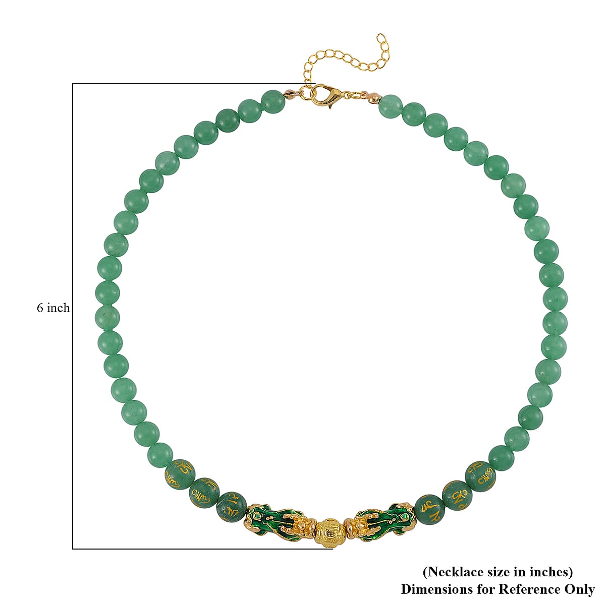 Feng Shui Green Aventurine Beaded Pixiu Necklace 18-20 Inches in Goldtone 190.00 ctw image number 4